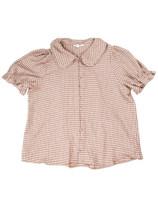 Jane and Delancey Tops - Jane + Delancey Gingham Peter Pan Collar Puff Sleeve Blouse Large